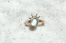Load image into Gallery viewer, gold teal (size 6) sea glass + sun halo ring set
